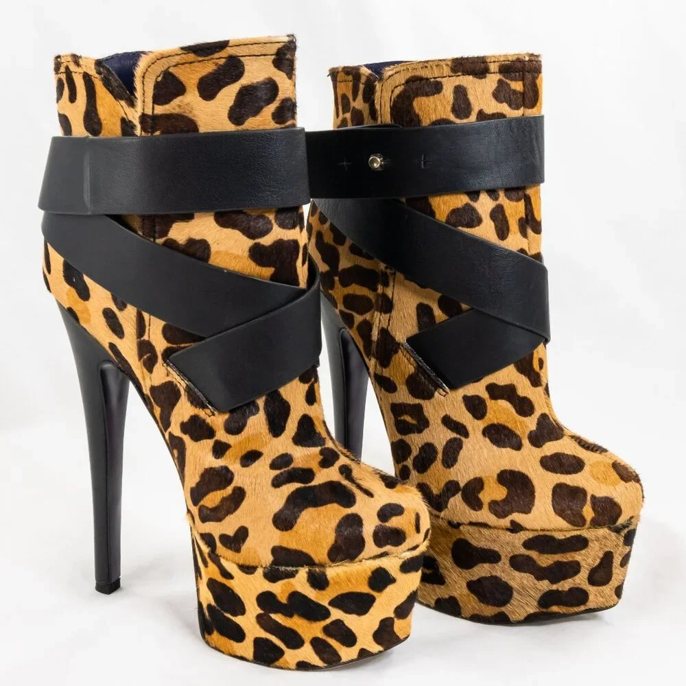 Vintage Y2K London Trash LT-Monsta Leopard Stiletto Platform Booties 7.5 - Picture 1 of 7